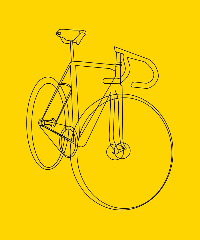 Zeichnung eines Fahrrads auf gelbem Untergrund