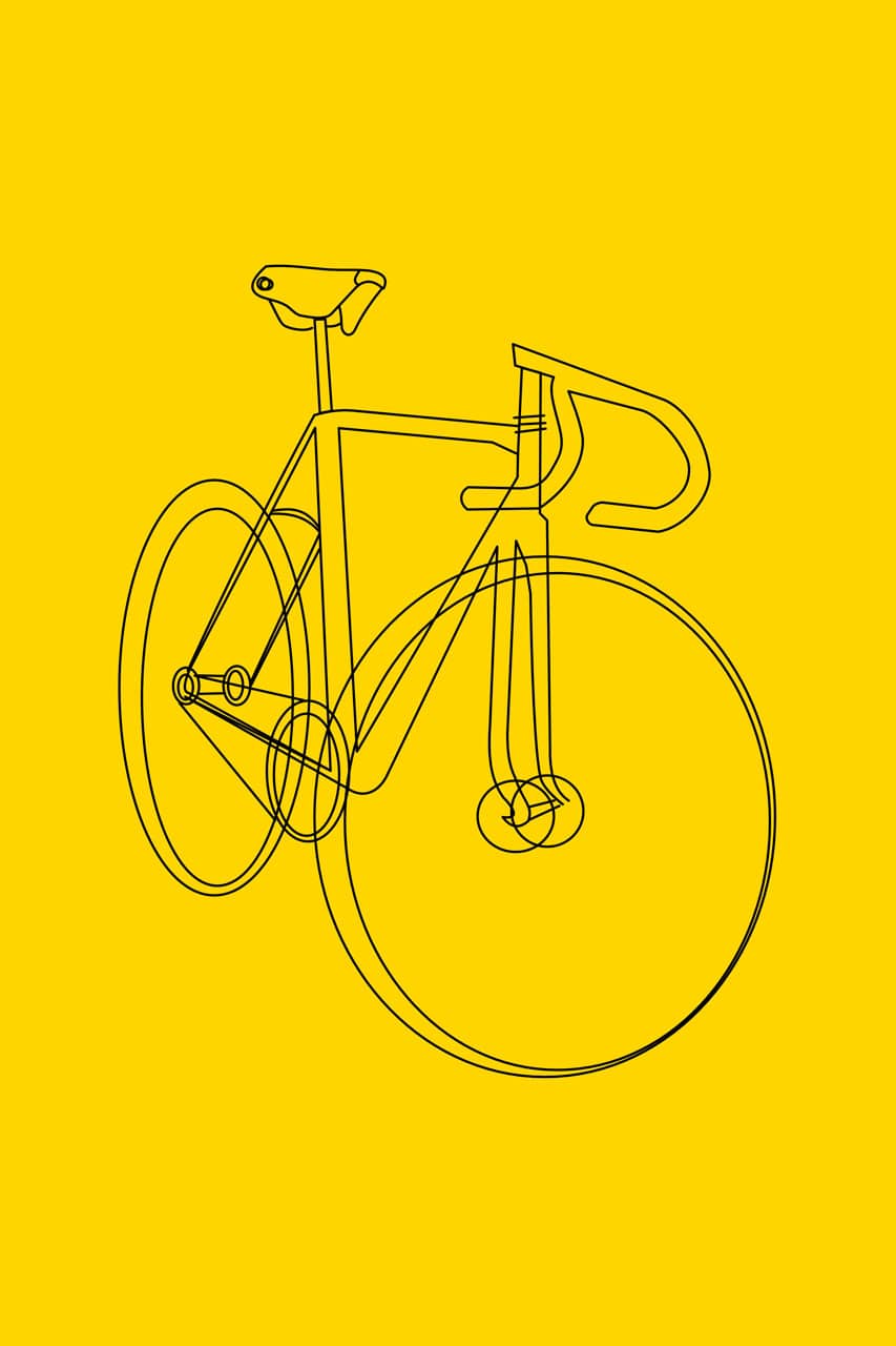 Zeichnung eines Fahrrads auf gelbem Untergrund